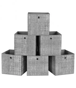 Calicosy Boîtes Lot De 6 Cubes De Rangement Pliables Gris En Tissu Non Tissés - H30 Cm