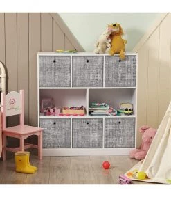 Calicosy Boîtes Lot De 6 Cubes De Rangement Pliables Gris En Tissu Non Tissés - H30 Cm -Accessoires de cheminée Soldes lot de 6 cubes de rangement pliables gris en tissu non tisses h30 cm 4