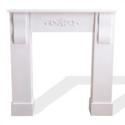 Mobili Rebecca Accessoires De Cheminée Manteau De Cheminée Avec Décoration Florale 93x22,5x92 En Mdf Blanc