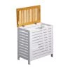 Mobili Rebecca Paniers Et Corbeilles Panier à Linge Avec Couvercle En Bambou Et Mdf Blanc Et Marron -Accessoires de cheminée Soldes panier a linge avec couvercle en bambou et mdf blanc et marron