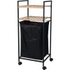 Wadiga Paniers à Linge Panier à Linge Avec étagère Métal Noir Et Bambou - 38x32x89.5cm -Accessoires de cheminée Soldes panier a linge avec etagere metal noir et bambou 38x32x89 5cm