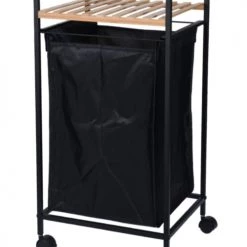 Wadiga Paniers à Linge Panier à Linge Avec étagère Métal Noir Et Bambou - 38x32x89.5cm -Accessoires de cheminée Soldes panier a linge avec etagere metal noir et bambou 38x32x89 5cm 2