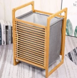 Kitchen Move Paniers Et Corbeilles Panier à Linge Bois Naturel Gris H60cm -Accessoires de cheminée Soldes panier a linge bois naturel gris h60cm 1