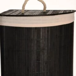 Wadiga Paniers Et Corbeilles Panier à Linge D'angle Noir En Bambou Et Intérieur Amovible En Coton -Accessoires de cheminée Soldes panier a linge d angle noir en bambou et interieur amovible en coton 2