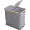 Wadiga Paniers à Linge Panier à Linge Double Compartiment Tissu Gris Et Bambou -Accessoires de cheminée Soldes panier a linge double compartiment tissu gris et bambou