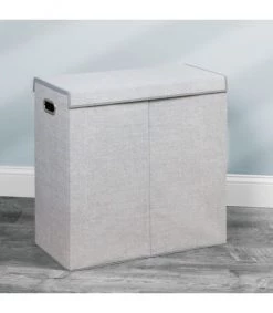 IDesign Paniers Et Corbeilles Panier à Linge Double Compartiments - Gris -Accessoires de cheminée Soldes panier a linge double compartiments gris 1
