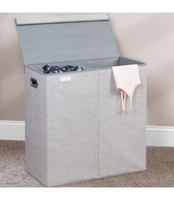 IDesign Paniers Et Corbeilles Panier à Linge Double Compartiments - Gris -Accessoires de cheminée Soldes panier a linge double compartiments gris 2