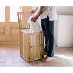Wadiga Paniers à Linge Panier à Linge En Bambou Avec Sac Intérieur Amovible -Accessoires de cheminée Soldes panier a linge en bambou avec sac interieur amovible 6