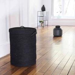Casatera Paniers Et Corbeilles Panier à Linge En Jonc De Mer Noir -Accessoires de cheminée Soldes panier a linge en jonc de mer noir 2