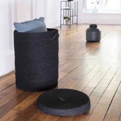 Casatera Paniers Et Corbeilles Panier à Linge En Jonc De Mer Noir -Accessoires de cheminée Soldes panier a linge en jonc de mer noir 3