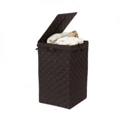 Compactor Paniers à Linge Panier à Linge En Sangles Tressées Marron H50cm -Accessoires de cheminée Soldes panier a linge en sangles tressees marron h50cm 3