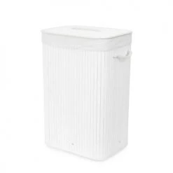 Compactor Paniers à Linge Panier à Linge Lattes De Bambou Blanc H60cm