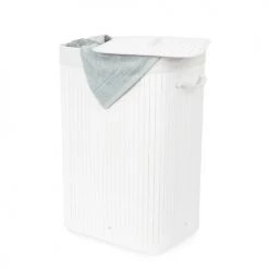 Compactor Paniers à Linge Panier à Linge Lattes De Bambou Blanc H60cm -Accessoires de cheminée Soldes panier a linge lattes de bambou blanc h60cm 3