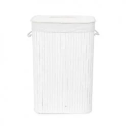 Compactor Paniers à Linge Panier à Linge Lattes De Bambou Blanc H60cm -Accessoires de cheminée Soldes panier a linge lattes de bambou blanc h60cm 4