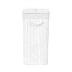 Compactor Paniers à Linge Panier à Linge Lattes De Bambou Blanc H60cm -Accessoires de cheminée Soldes panier a linge lattes de bambou blanc h60cm 5