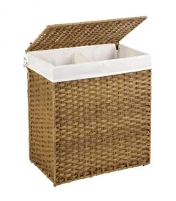 Calicosy Paniers Et Corbeilles Panier à Linge Marron Pliable Effet Rotin Avec Couvercle Et Poignées