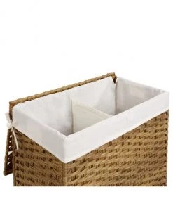 Calicosy Paniers Et Corbeilles Panier à Linge Marron Pliable Effet Rotin Avec Couvercle Et Poignées -Accessoires de cheminée Soldes panier a linge marron pliable effet rotin avec couvercle et poignees 3