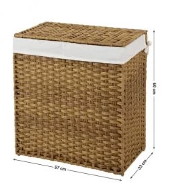 Calicosy Paniers Et Corbeilles Panier à Linge Marron Pliable Effet Rotin Avec Couvercle Et Poignées -Accessoires de cheminée Soldes panier a linge marron pliable effet rotin avec couvercle et poignees 4
