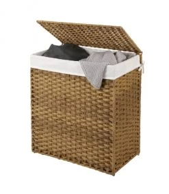Calicosy Paniers Et Corbeilles Panier à Linge Marron Pliable Effet Rotin Avec Couvercle Et Poignées -Accessoires de cheminée Soldes panier a linge marron pliable effet rotin avec couvercle et poignees 5