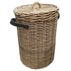 Meubletmoi Paniers Et Corbeilles Panier à Linge Rond En Kubu Tressé Et Poignées Simili Cuir