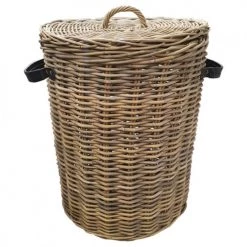 Meubletmoi Paniers Et Corbeilles Panier à Linge Rond En Kubu Tressé Et Poignées Simili Cuir -Accessoires de cheminée Soldes panier a linge rond en kubu tresse et poignees simili cuir 7