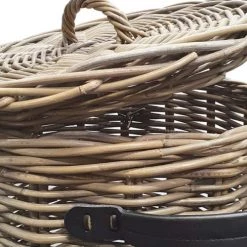 Meubletmoi Paniers Et Corbeilles Panier à Linge Rond En Kubu Tressé Et Poignées Simili Cuir -Accessoires de cheminée Soldes panier a linge rond en kubu tresse et poignees simili cuir 8