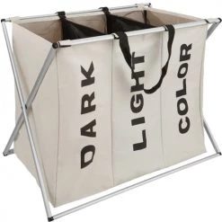 Tectake Paniers Et Corbeilles Panier à Linge Triple Beige