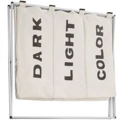 Tectake Paniers Et Corbeilles Panier à Linge Triple Beige -Accessoires de cheminée Soldes panier a linge triple beige 4