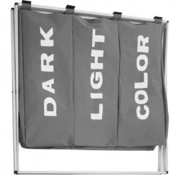 Tectake Paniers Et Corbeilles Panier à Linge Triple Gris Foncé -Accessoires de cheminée Soldes panier a linge triple gris fonce 4