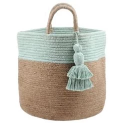 Stof Paniers Et Corbeilles Panier Beige Et Noir En Jute Et Coton -Accessoires de cheminée Soldes panier beige et aqua en jute et coton