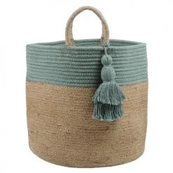 Stof Paniers Et Corbeilles Panier Beige Et Bleu-vert En Jute Et Coton