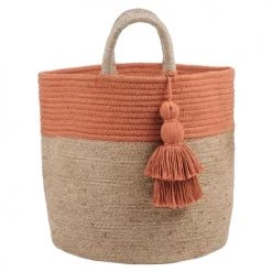 Stof Paniers Et Corbeilles Panier Beige Et Brique En Jute Et Coton