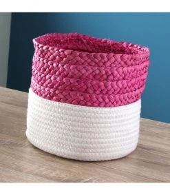 Casâme Paniers Et Corbeilles Panier Bicolore Blanc Et Rose En Corde -Accessoires de cheminée Soldes panier bicolore blanc et rose en corde 1