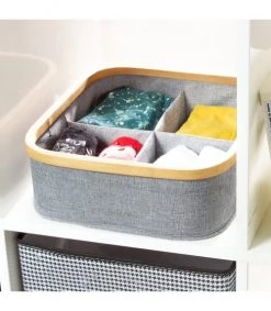 Casâme Paniers Et Corbeilles Panier Cadre Bambou 4 Compartiments - Gris -Accessoires de cheminée Soldes panier cadre bambou 4 compartiments gris 1