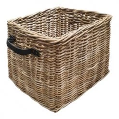Meubletmoi Paniers Et Corbeilles Panier Carré En Kubu Naturel Tressé Et Poignée Simili Cuir