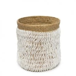 Bazar Bizar Paniers Et Corbeilles Panier De Pandan Naturel Brun Et Blanc