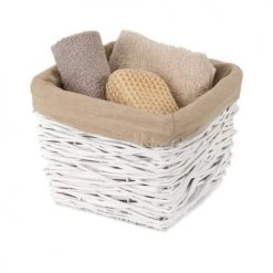 Compactor Paniers Et Corbeilles Panier De Rangement Blanc En Rotin Tressé 25x25cm -Accessoires de cheminée Soldes panier de rangement blanc en rotin tresse 25x25cm 2