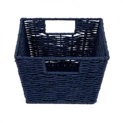 Compactor Paniers Et Corbeilles Panier De Rangement Bleu En Papier Tressé 31x24cm -Accessoires de cheminée Soldes panier de rangement bleu en papier tresse 31x24cm 2