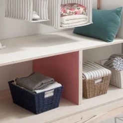 Compactor Paniers Et Corbeilles Panier De Rangement Bleu En Papier Tressé 31x24cm -Accessoires de cheminée Soldes panier de rangement bleu en papier tresse 31x24cm 3