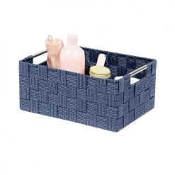 Compactor Paniers Et Corbeilles Panier De Rangement Bleu En Sangles Tressées 32x24cm -Accessoires de cheminée Soldes panier de rangement bleu en sangles tressees 32x24cm 3