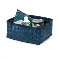 Compactor Paniers Et Corbeilles Panier De Rangement En Bambou Tressé Bleu 30x23cm -Accessoires de cheminée Soldes panier de rangement en bambou tresse bleu 30x23cm 3