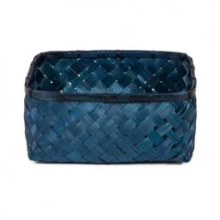 Compactor Paniers Et Corbeilles Panier De Rangement En Bambou Tressé Bleu 30x23cm -Accessoires de cheminée Soldes panier de rangement en bambou tresse bleu 30x23cm 4