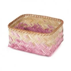 Compactor Paniers Et Corbeilles Panier De Rangement En Bambou Tressé Rose 30x23cm