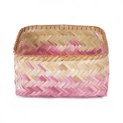 Compactor Paniers Et Corbeilles Panier De Rangement En Bambou Tressé Rose 30x23cm -Accessoires de cheminée Soldes panier de rangement en bambou tresse rose 30x23cm 4
