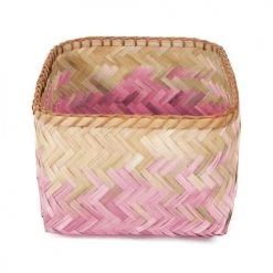 Compactor Paniers Et Corbeilles Panier De Rangement En Bambou Tressé Rose 30x23cm -Accessoires de cheminée Soldes panier de rangement en bambou tresse rose 30x23cm 5