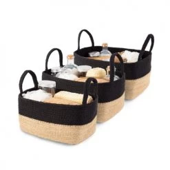Compactor Paniers Et Corbeilles Panier De Rangement En Jute Et Coton Noir - Lot De 3 -Accessoires de cheminée Soldes panier de rangement en jute et coton noir lot de 3 3