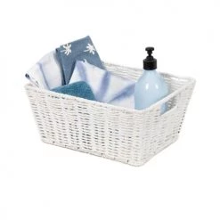 Compactor Paniers Et Corbeilles Panier De Rangement En Papier Tressé Blanc 31x24cm -Accessoires de cheminée Soldes panier de rangement en papier tresse blanc 31x24cm 4