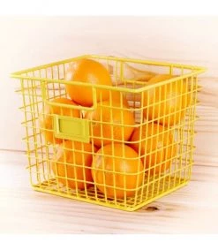 Casâme Paniers Et Corbeilles Panier De Rangement Filaire Carré - Jaune -Accessoires de cheminée Soldes panier de rangement filaire carre jaune 1