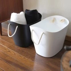 Hachiman Paniers à Linge Panier De Rangement Noir 50 X 38 X 33 Cm -Accessoires de cheminée Soldes panier de rangement noir 50 x 38 x 33 cm 2