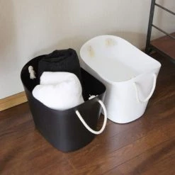 Hachiman Paniers à Linge Panier De Rangement Noir 50 X 38 X 33 Cm -Accessoires de cheminée Soldes panier de rangement noir 50 x 38 x 33 cm 3